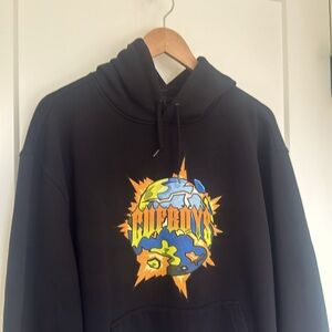 Cufboys black men’s hoodie with orange, yellow and blue graphic